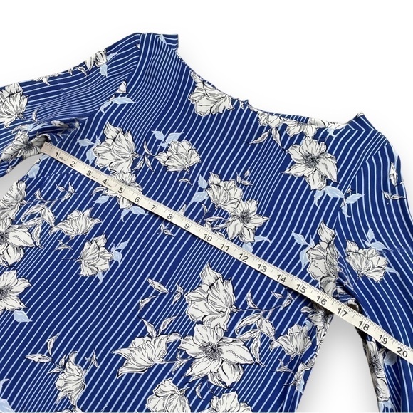 Halogen Blue and Cream Stripe with Floral Print 3/4 Sleeve Shift Dress | Size S - Picture 13 of 15